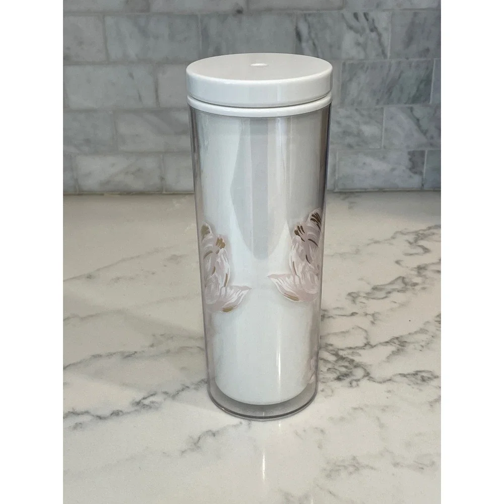Kate Spade New York Pink‎ Floral Tulip Acrylic Tumbler Insulated Travel Cupp